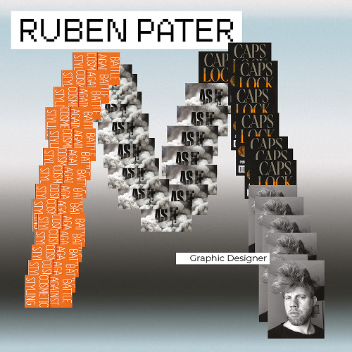 A digital graphic design featuring the name Ruben Pater along with abstract elements and text.