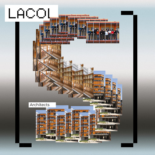 A visually dynamic collage representing architectural designs by Lacol architects.