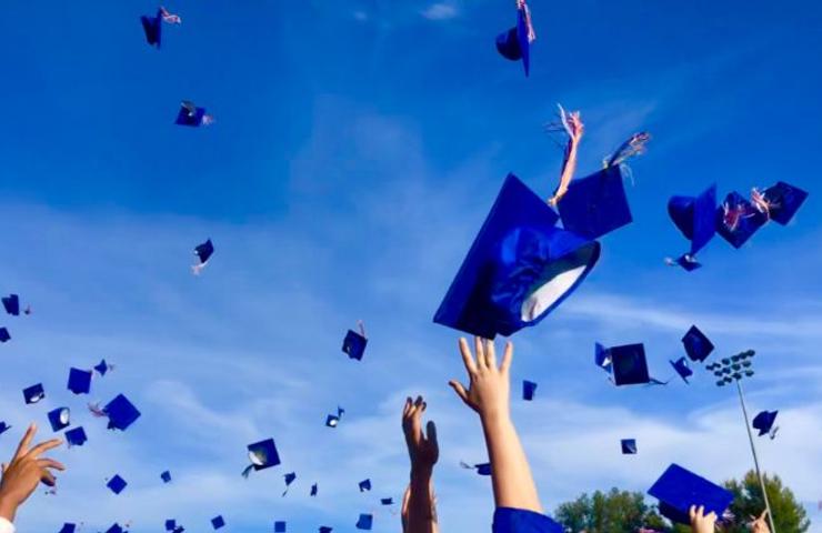 Graduation caps in the air