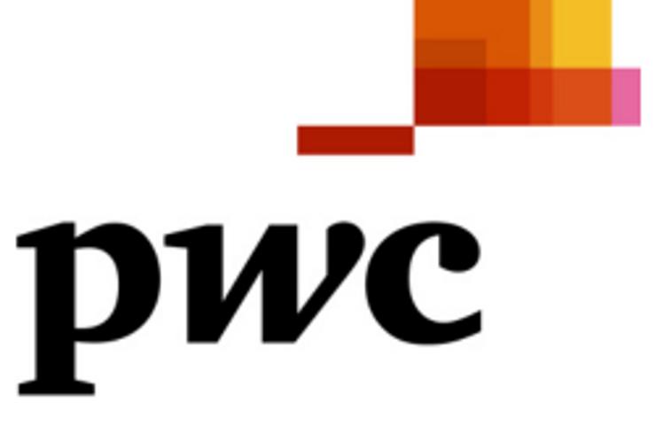 The logo of PwC (PricewaterhouseCoopers) featuring a stylized bar graph in orange and red tones above the 'pwc' text in black.