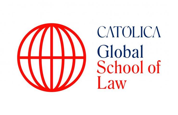 Logo of Catolica Global School of Law featuring a red globe and text in red and blue.