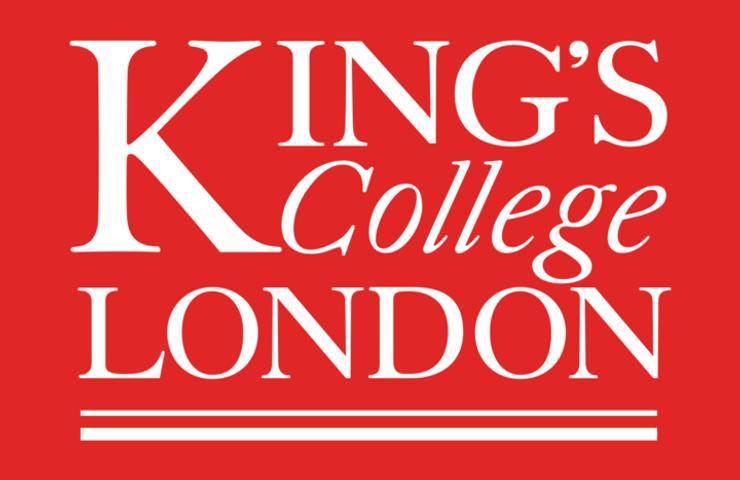 A logo of King's College London on a red background.