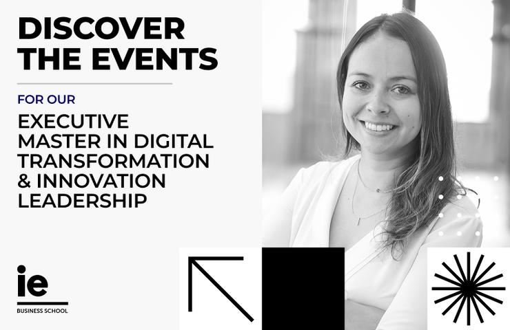 A promotional poster for an executive master program featuring a smiling woman.