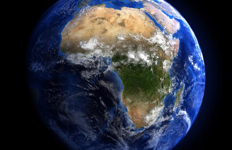 A high-resolution image of Earth from space highlighting Africa and Europe.