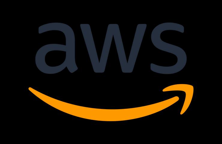 Logo of Amazon Web Services (AWS) featuring the letters 'AWS' in black and a curved orange arrow resembling a smile.