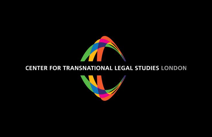 Logo of the Center for Transnational Legal Studies London featuring a multicolored abstract design on a black background.