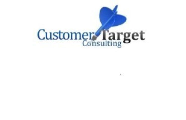 The image displays a logo for 'Customer Target Consulting' featuring a stylized blue butterfly above the text.