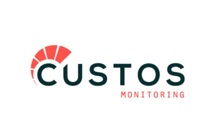 Logo of Custos Monitoring featuring a stylized red fan icon next to the company name in black and red.