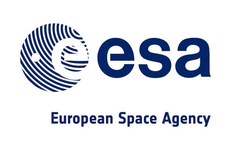 The logo of the European Space Agency featuring stylized text and a circular design.