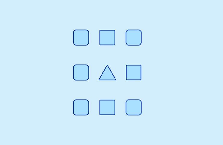 A simple illustration of different geometric shapes arranged on a blue background.