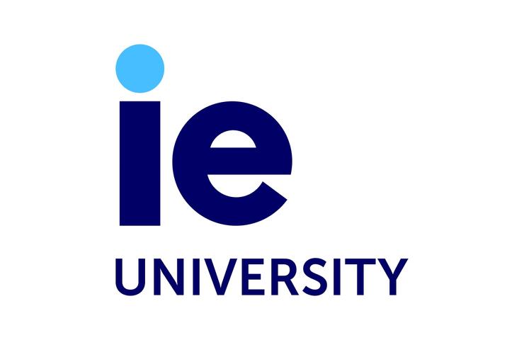 Logo of IE University featuring the letters 'ie' in blue alongside the word 'UNIVERSITY' in blue, all on a white background.