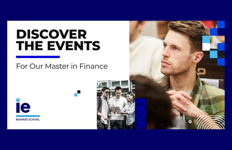A promotional image highlighting events for a Master in Finance program.