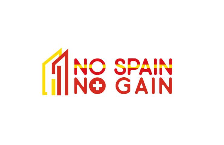 Logo featuring the phrase 'NO SPAIN NO GAIN' with a stylized graphic of buildings next to it.