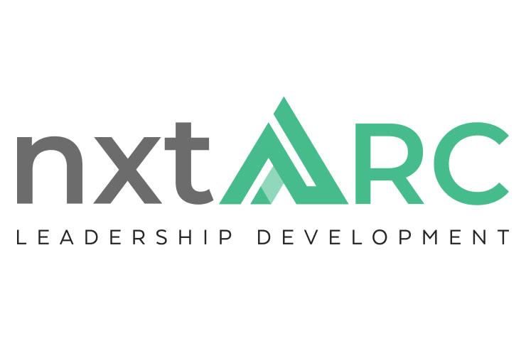 Logo of nxtARC featuring stylized text and a triangular design, emphasizing leadership development.