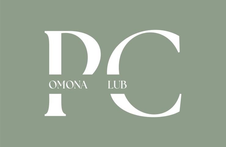 Logo featuring the letters 'P C' with the words 'OMONA LUB' in a stylized font on a solid green background.