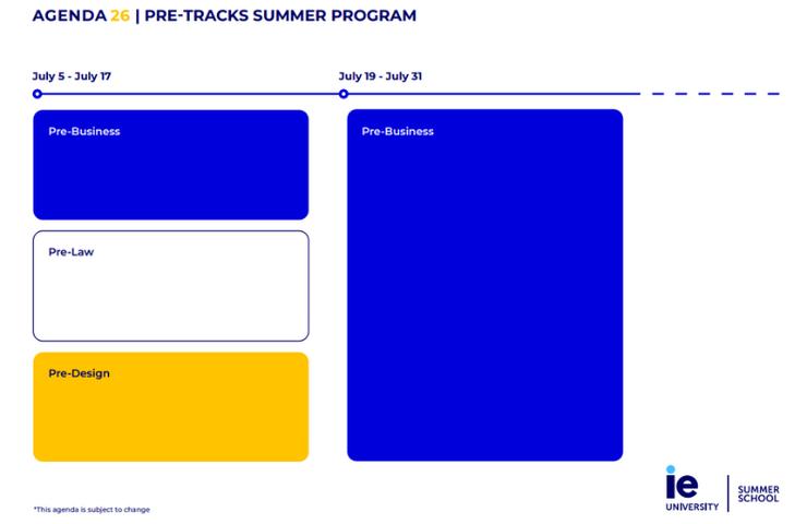 A schedule diagram for a summer program featuring different tracks.