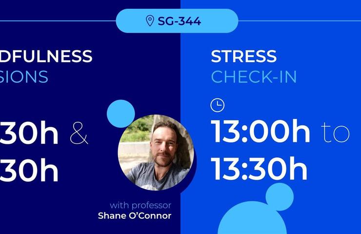 A schedule of mindfulness sessions and a stress check-in at a university event.