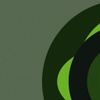 This image features a series of abstract, concentric circles in varying shades of green and black against a muted background.