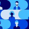 Illustration of multiple stylized people with varying hairstyles and outfits set against a blue background.