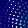 A vibrant pattern of colorful dots arranged in a gradient on a dark background.
