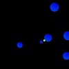 Abstract image of variously sized blue and green circles scattered over a black background.