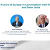 A promotional poster for a discussion featuring former Italian Prime Minister Paolo Gentiloni and Dean Enrico Letta at IE University.