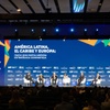 A panel discussion at a conference focused on Latin America, the Caribbean, and Europe.