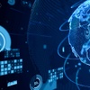 A digital image displaying various futuristic interface elements with global maps and data analytics visuals.