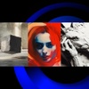 The image showcases a triptych featuring a floating cube, a vibrant face with red hair, and a detailed horse sculpture.