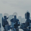 from the point of view of a skyscraper different buildings can be seen from the heights and some business people's figures are reflected like they were in front of a glass, representing different relative's economic businesses
