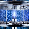 A futuristic representation of a quantum computer with glowing components.