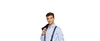 A young man in a blue shirt with suspenders holding a jacket over his shoulder.