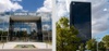 The image showcases two modern architectural buildings, one of Georgia Tech on the left and another one with the inscription 'ie' on the right.