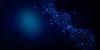 A futuristic blue representation of DNA strands against a dark background.