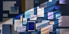 An organized layout of various documents and notes in shades of blue, arranged on a dark background.