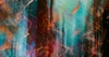 Abstract blurred motion of lights with a blend of blue, orange, and white colors creating a dynamic and artistic effect.