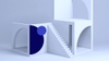 A modern architectural design featuring geometric shapes and a staircase.