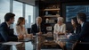 A group of professionals engaged in a business meeting in a modern office setting.