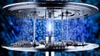A futuristic representation of a quantum computer with glowing components.