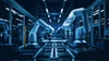 A futuristic factory with robotic arms assembling electronic components.