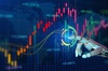 A robotic hand interacting with a digital financial graph.