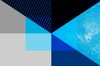 An abstract geometric composition with contrasting colors and textures, featuring blue and black tones.