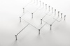 A minimalist metal structure composed of interconnected lines and rods.