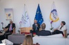 A conference setting with officials discussing EU-LAC relations.