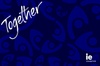 A blue graphic banner featuring the word 'Together' in stylish white font, adorned with abstract patterns and a logo.