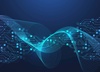 An abstract representation of technology with flowing lines and digital elements.