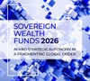 A graphic presentation of the topic 'Sovereign Wealth Funds 2026' focusing on AI and strategic autonomy in a fragmented global order.