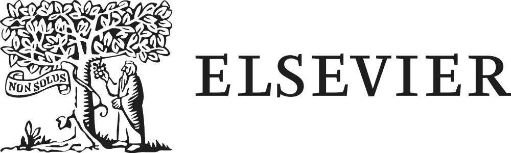 A black and white logo featuring a tree and a figure, representing the Elsevier publishing company.