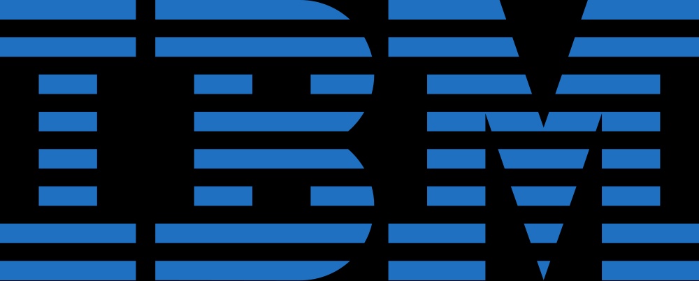 The image features the IBM logo in blue against a black background.