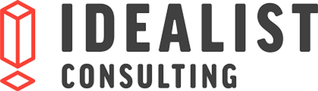 Logo of Idealist Consulting featuring stylized text and a geometric design.